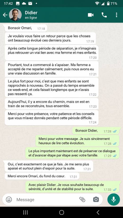 Message reçu — retour de l'être aimé